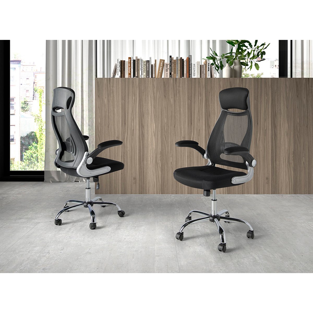 Fauteuil de bureau pivotante en tissu noir noir | acier, ANGEL CERDA