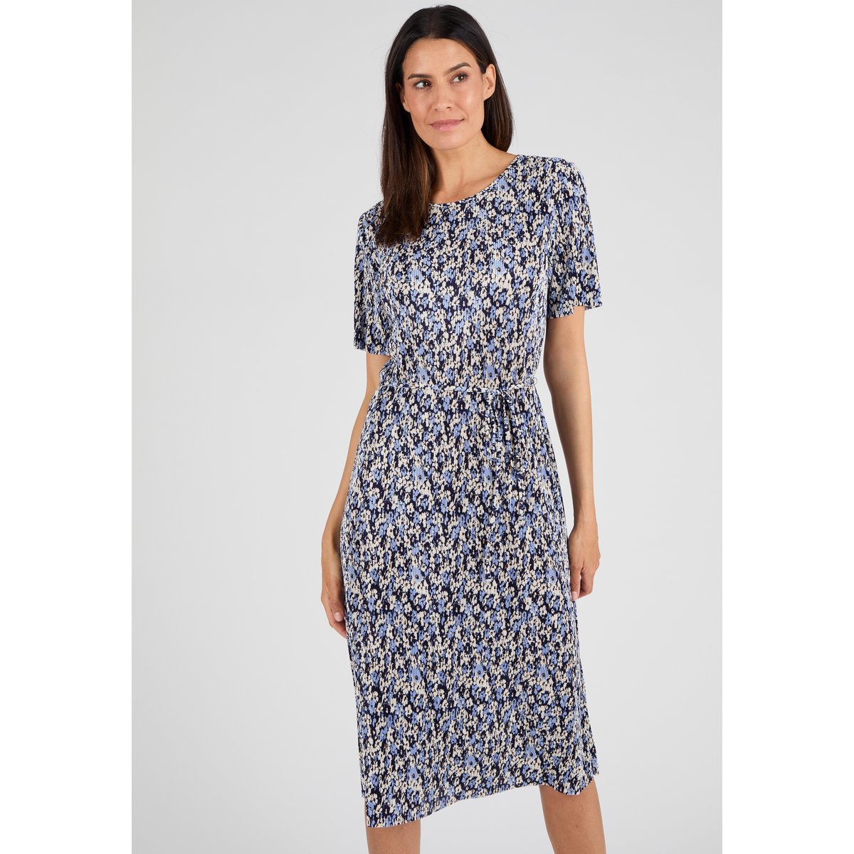 Robe plissé permanent bleu fleuri, DAMART