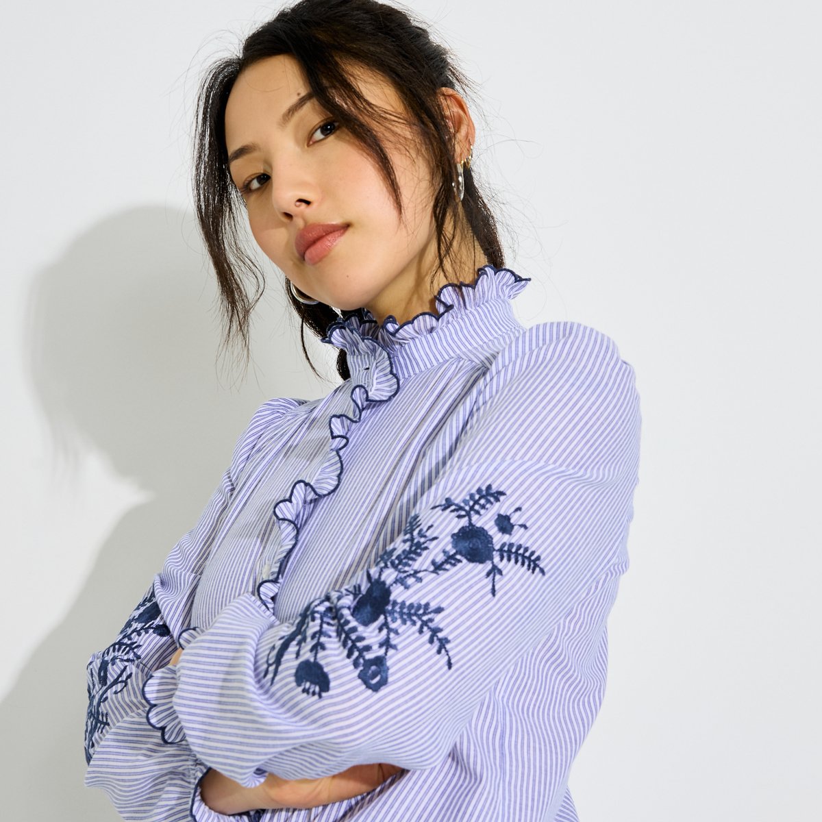 Blouse rayée brodée bleu, GRAIN DE MALICE
