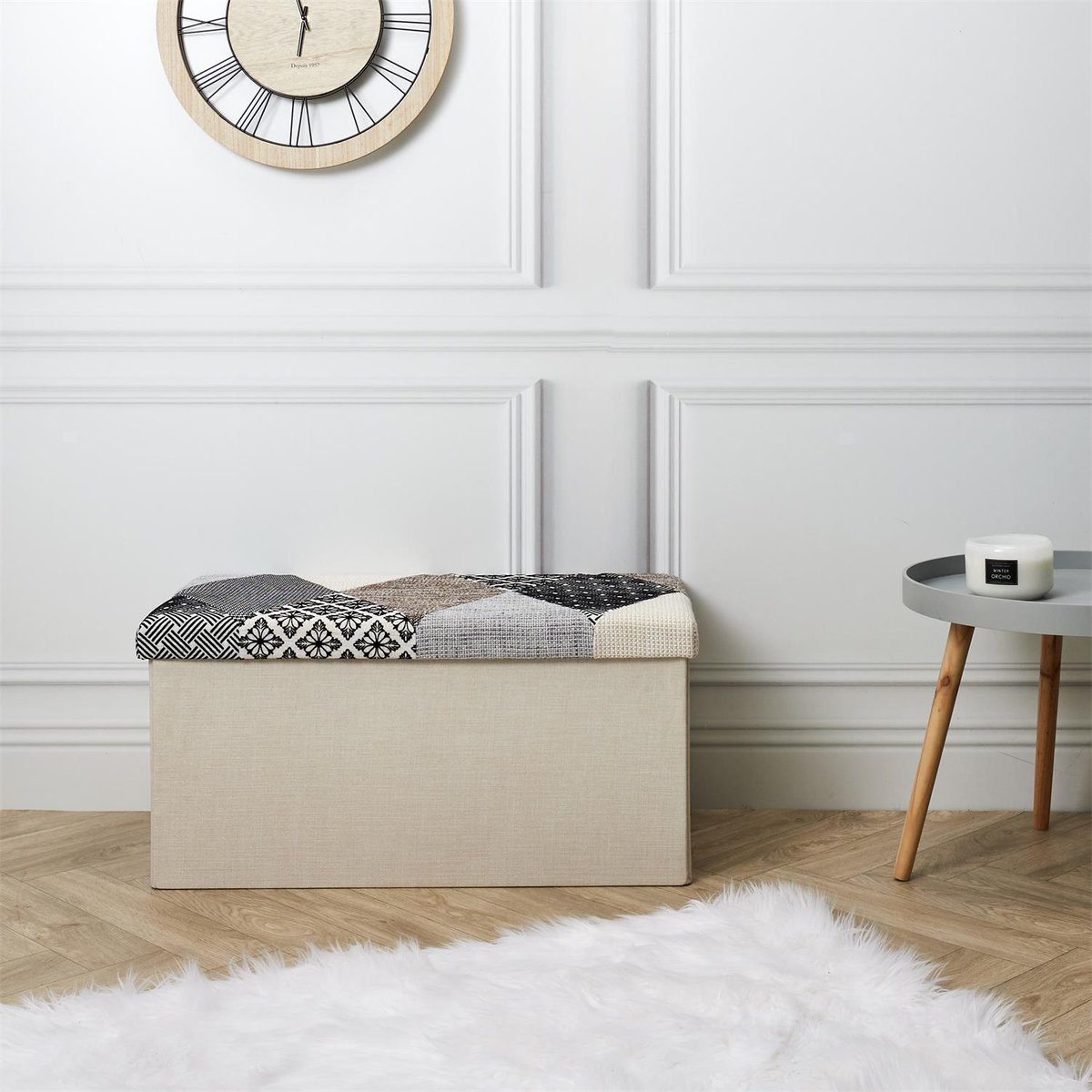Banc coffre pliable Patchwork gris gris, EDEN