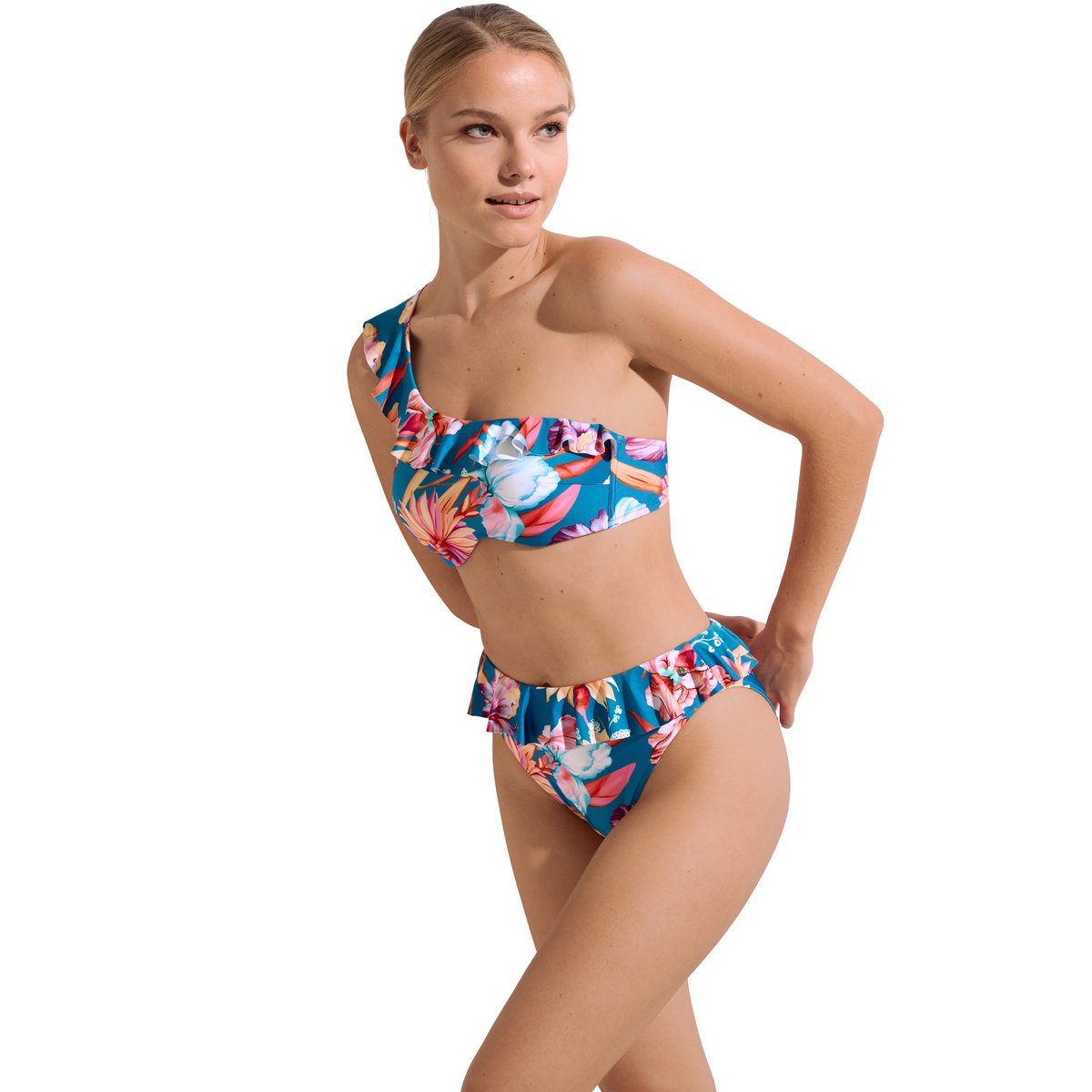 Haut maillot de bain asymétrique préformé Rimini bleu, LISCA