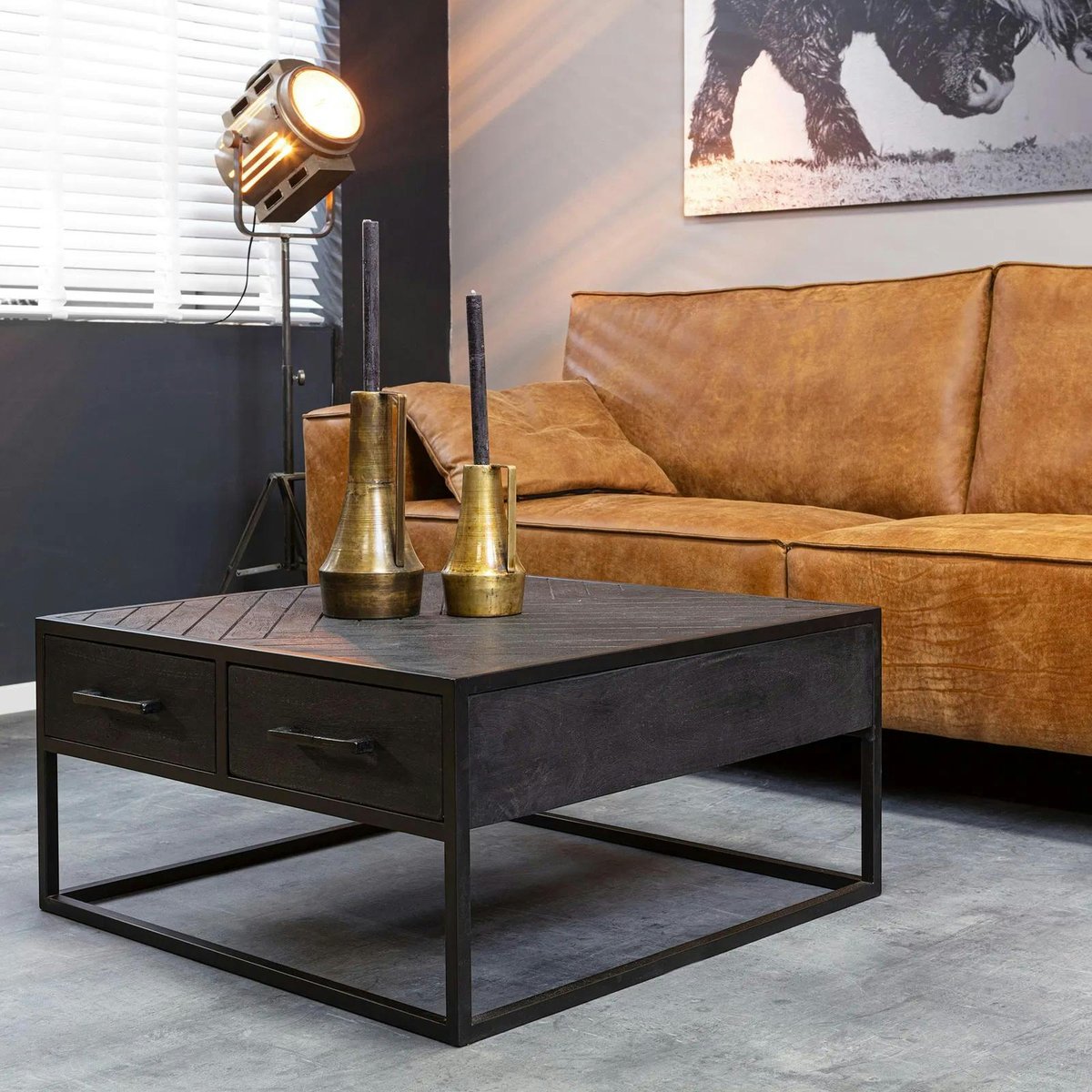 Table basse carrée noire en bois avec rangement ALVERA noir, PIER IMPORT