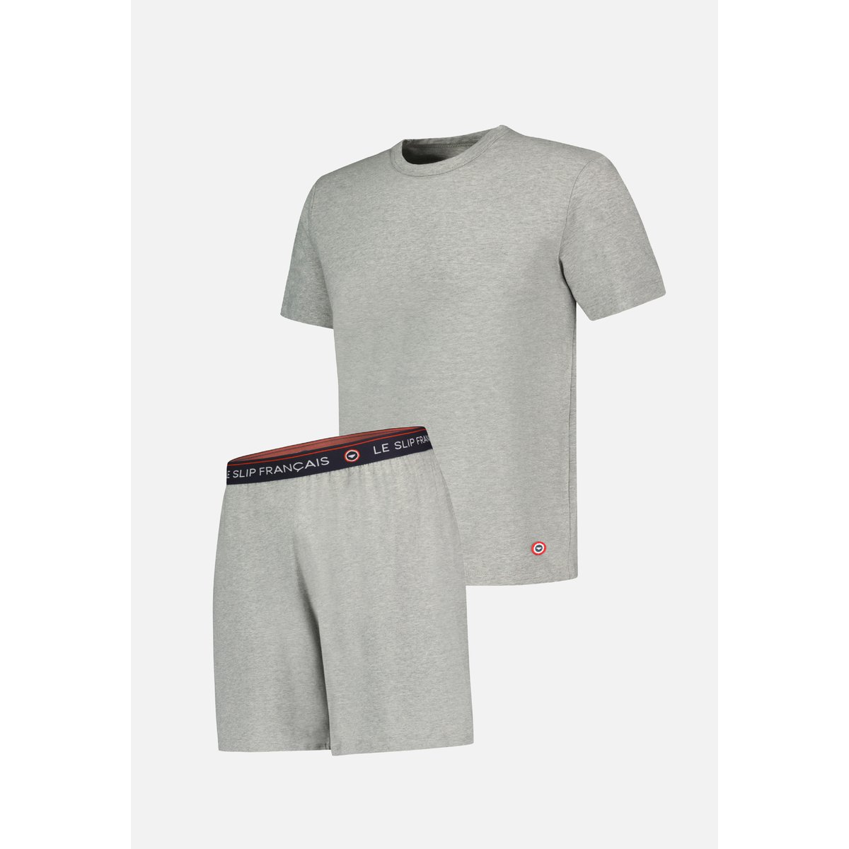 Ensemble pyjama haut  et short marine en coton Formidable & Invincible gris chiné, LE SLIP FRANCAIS