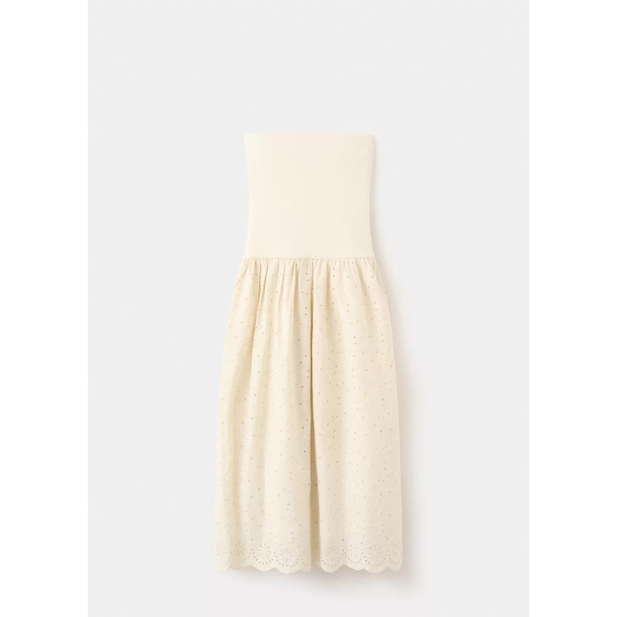 Robe bustier à broderie ajourée sable, MANGO