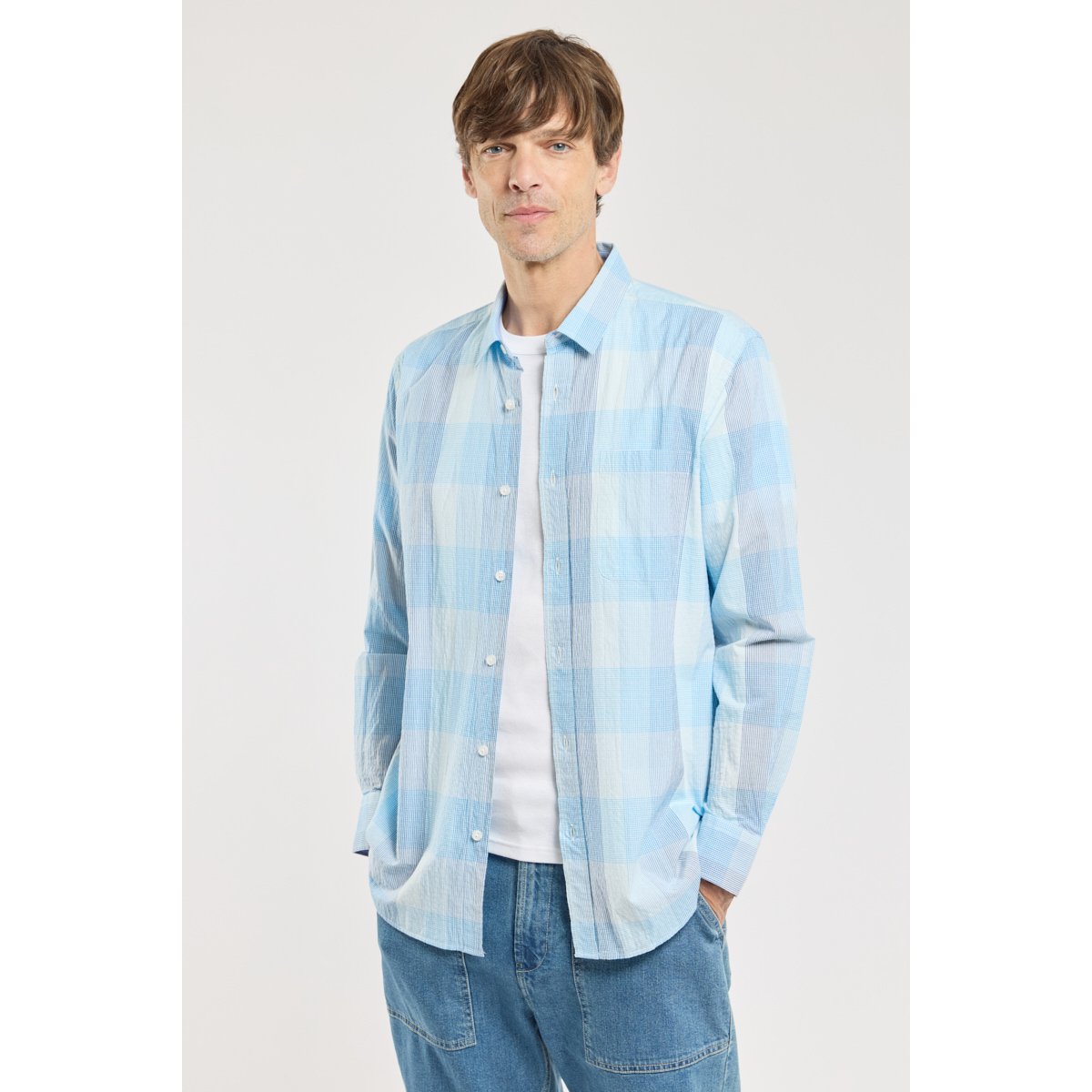 Chemise à petits carreaux en coton madras rayé pagoda, ARMOR-LUX
