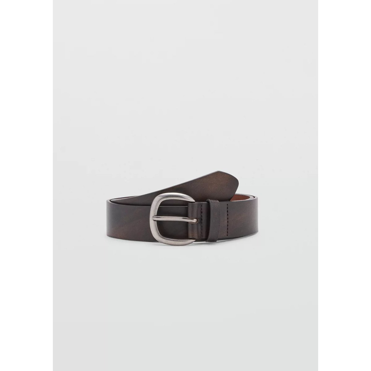 Ceinture en cuir effet usé chocolat, MANGO