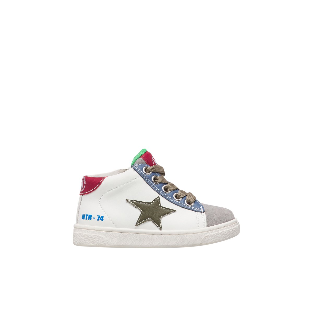 Baskets hautes en cuir et velours PINN HIGH ZIP. blanc-gris-marine, NATURINO