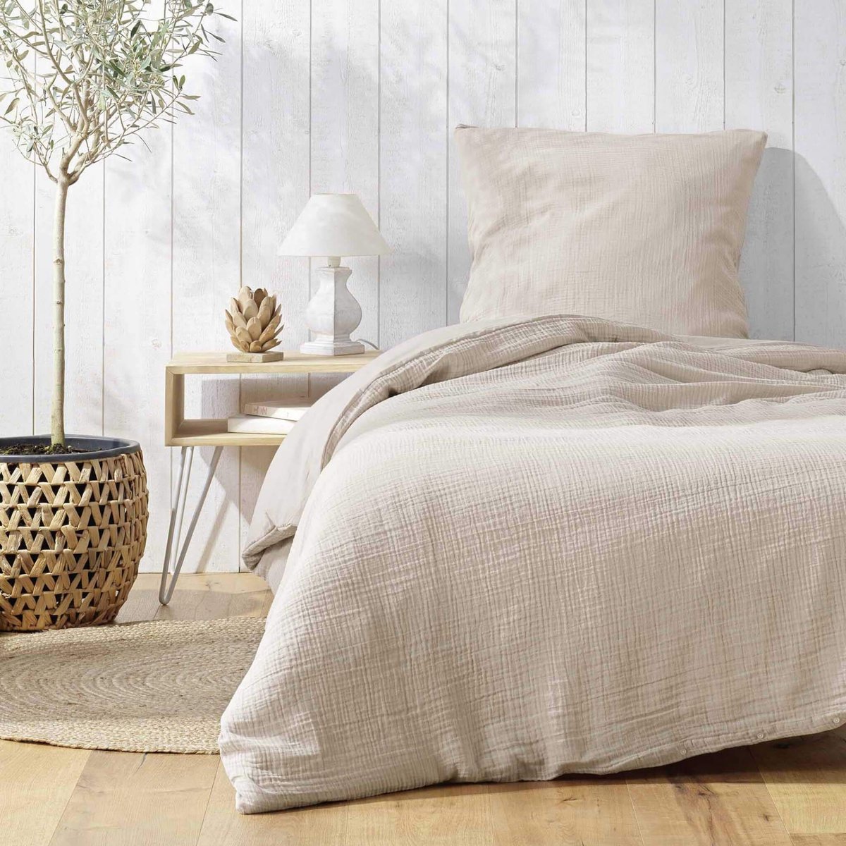 Parure de lit gaze de coton angelia beige, DOUCEUR D'INTÉRIEUR