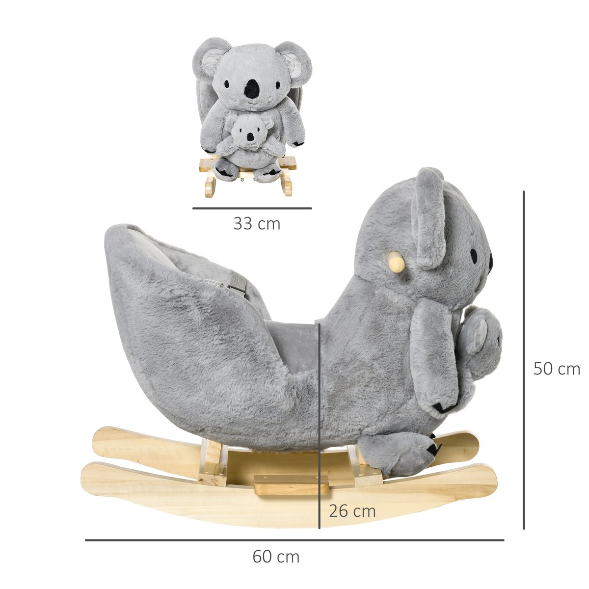 Cheval à bascule pour enfants Peluche Courte gris, HOMCOM