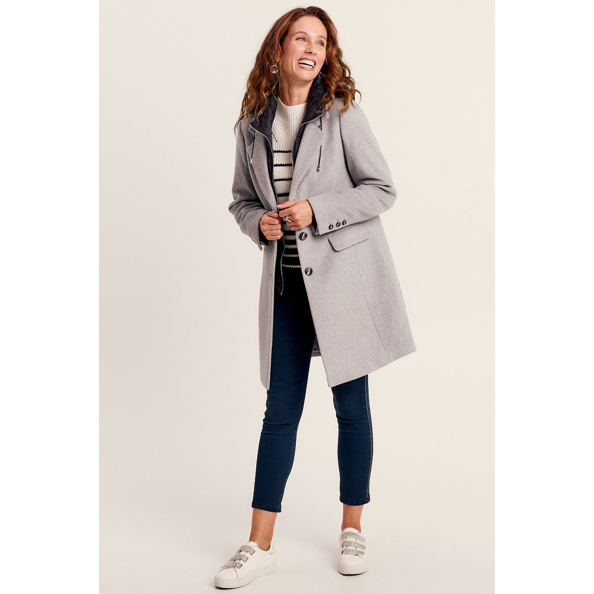 Manteau droit à capuche gris clair, BREAL
