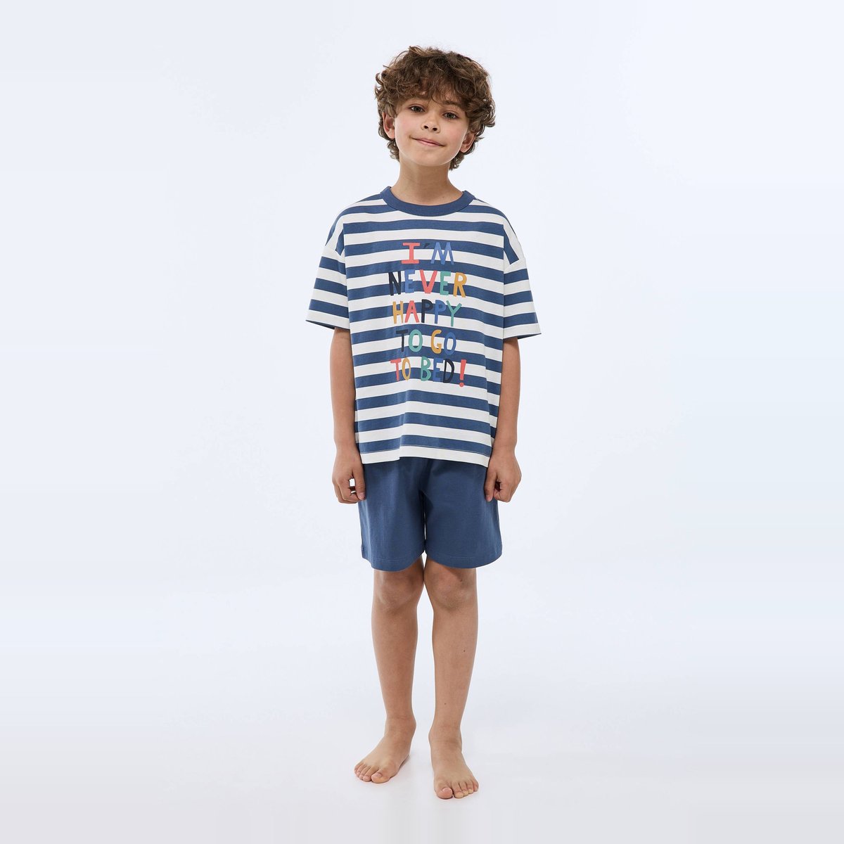 Pyjama short imprimé en jersey coton BIO GOTS pierre bleue, MONOPRIX