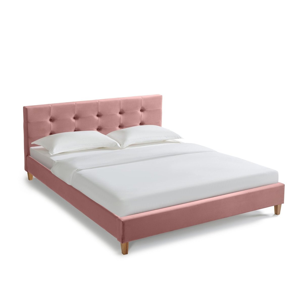 Lit en velours avec pieds en bois vieux rose, TERRE DE NUIT