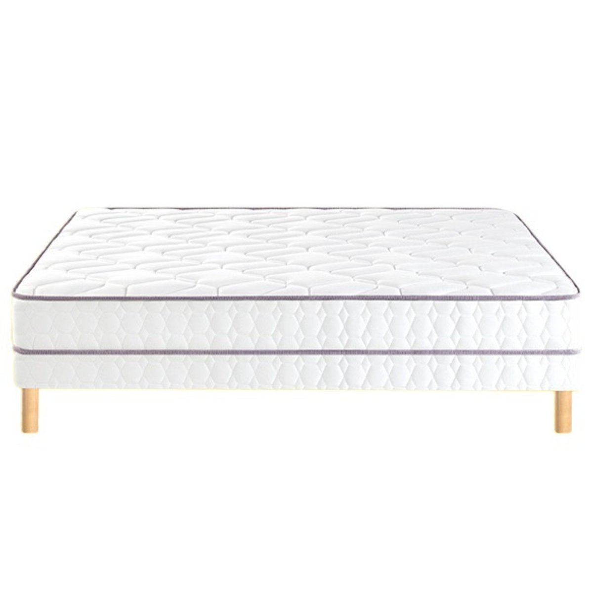 Ensemble matelas ressorts ensachés MORNING ROUTINE, sommier TWIST et pieds blanc, MERINOS