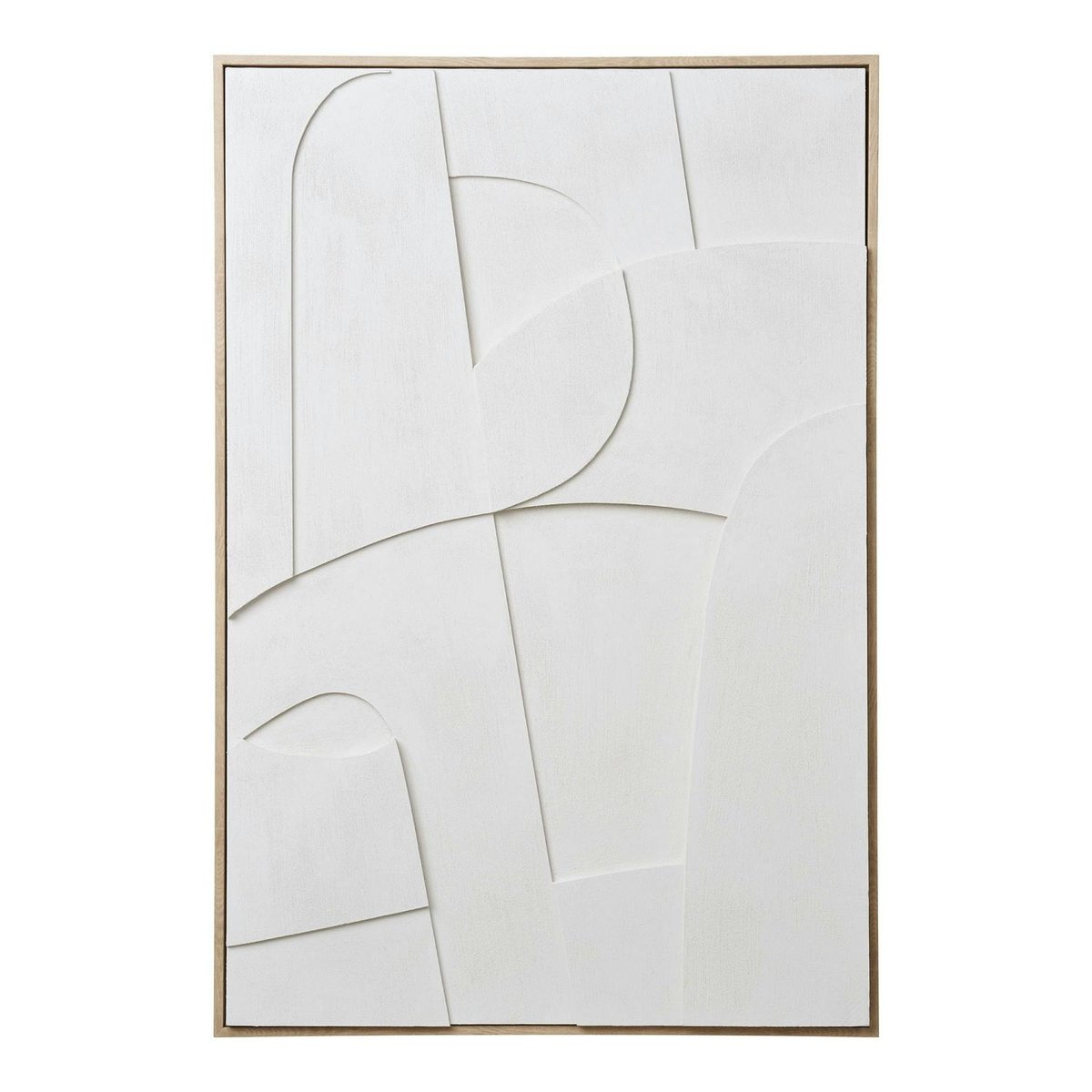 Tableau abstrait blanc courbes avec cadre 60x90 cm blanc, PIER IMPORT