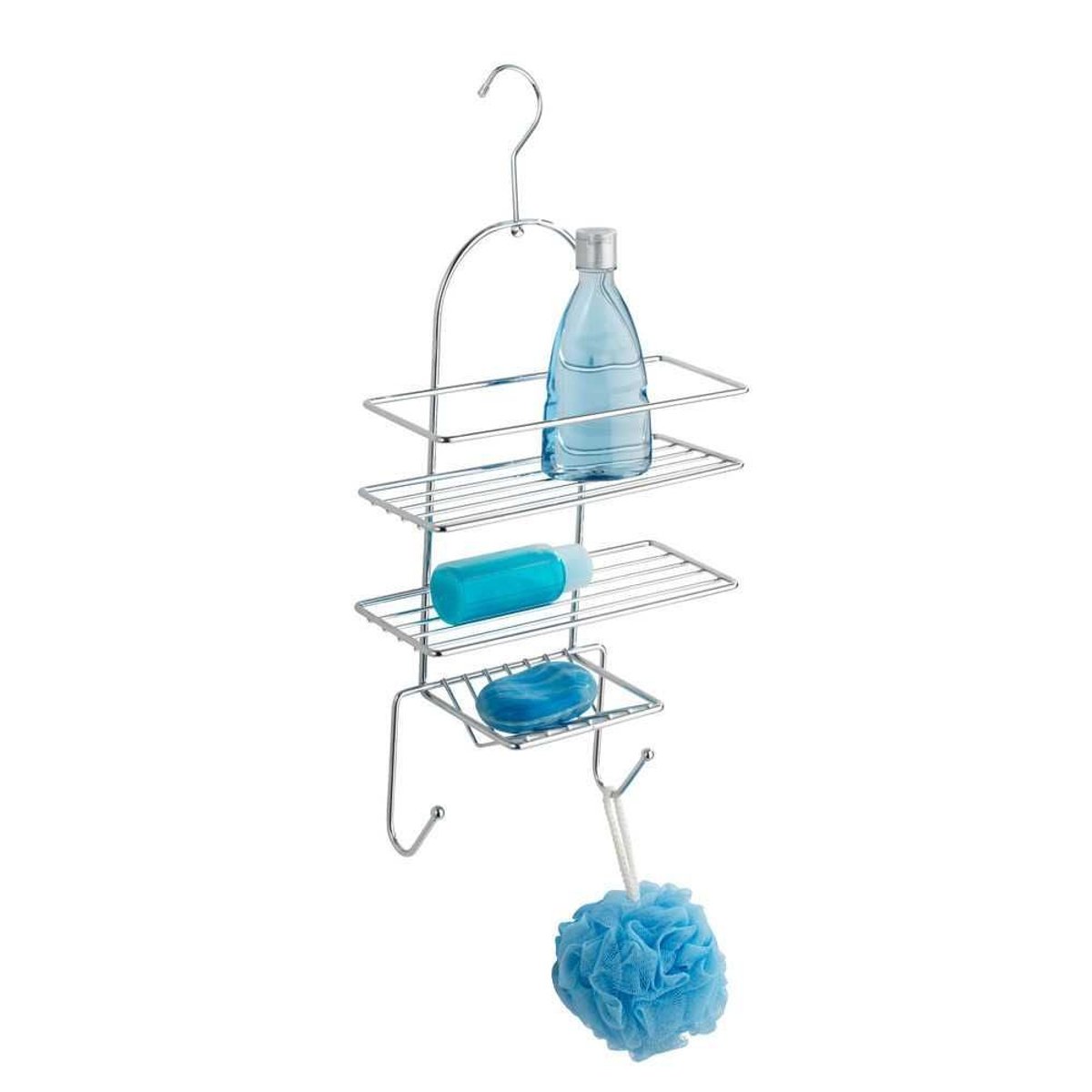 Etagère de douche 3 tablettes et 2 crochets argent, WENKO
