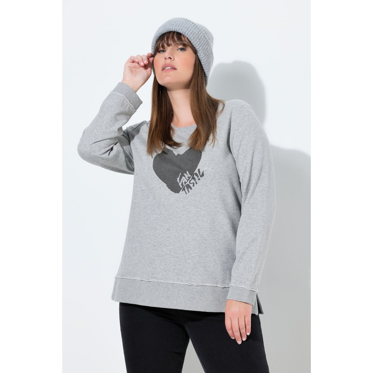 Sweat-shirt col rond et manches longues gris clair chiné, ULLA POPKEN
