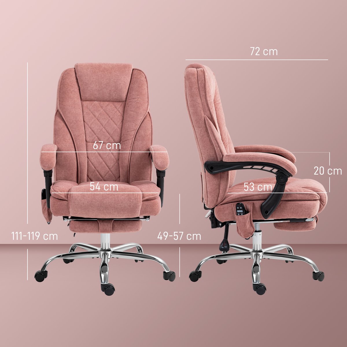 Fauteuil de bureau avec fonction massage rose, HOMCOM