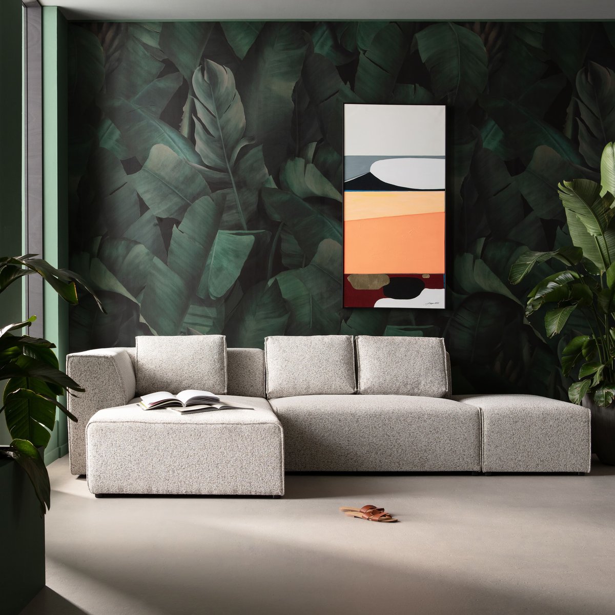 Canapé d'angle en polyester tressé, INFINITY beige, KARE DESIGN