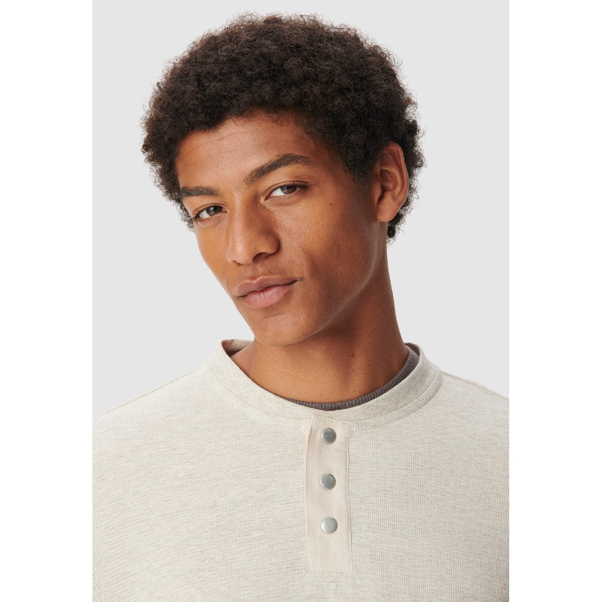 Tee-shirt maille gaufrée et pressions beige, IKKS
