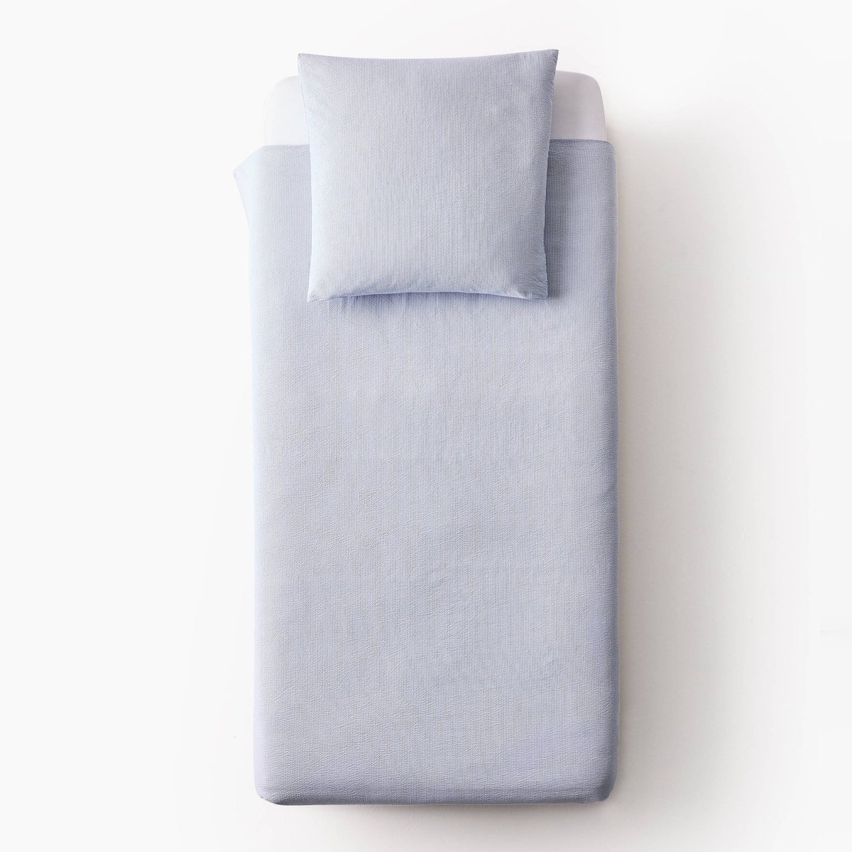 Housse de couette unie seersucker, percale de coton bio GOTS ciel, MONOPRIX