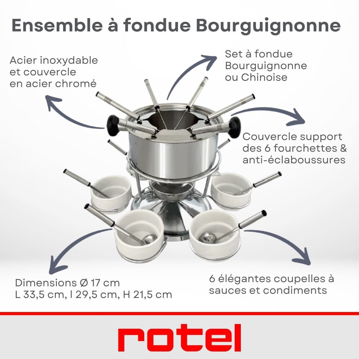 Ensemble à fondue bourguignonne 6 personnes blanc,inox, ROTEL
