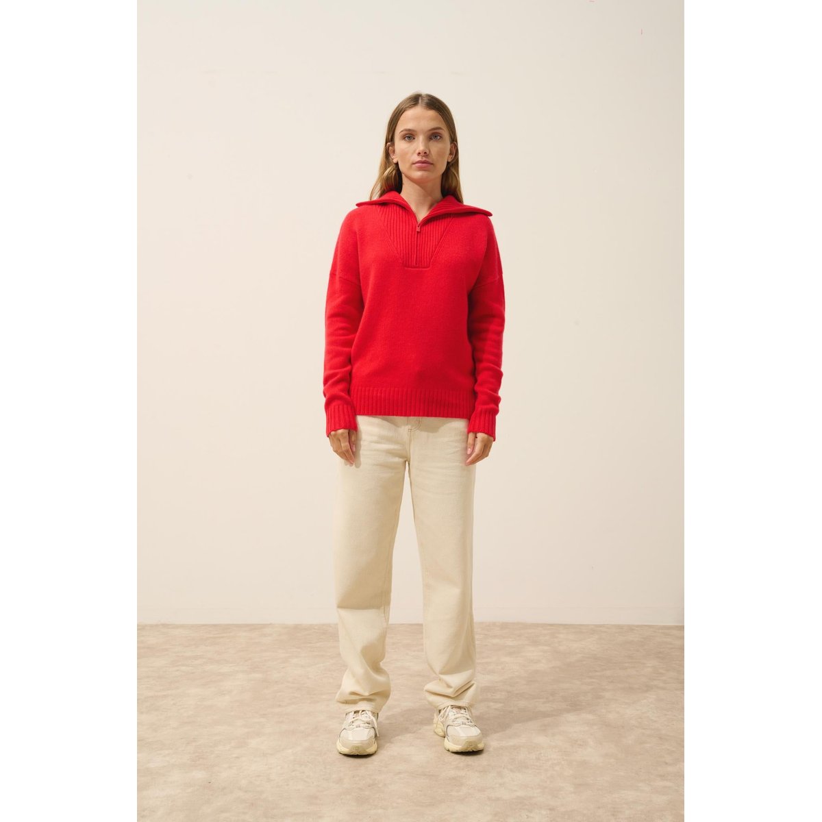 Pull Camionneur 6 Fils Carmin Akar rouge, JUST CASHMERE