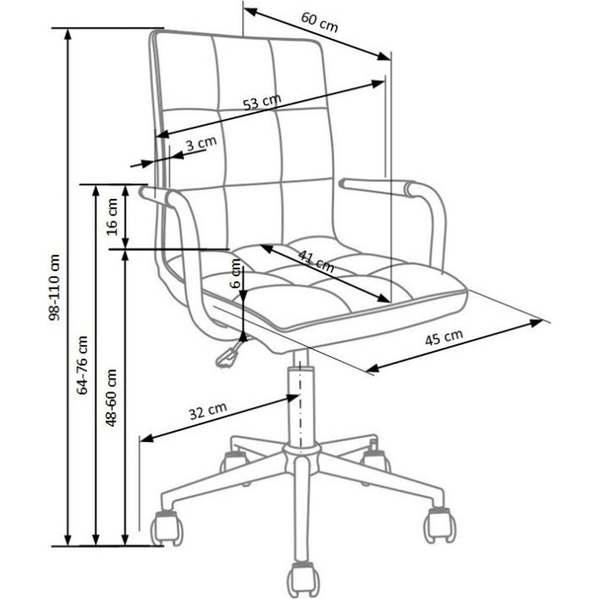 Fauteuil de bureau capitonné à assise rembourrée noir, RECOLLECTION