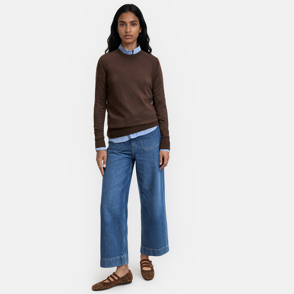Jersey de cuello redondo, manga larga marrón oscuro, LA REDOUTE COLLECTIONS