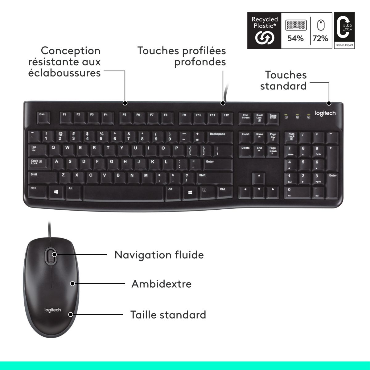 Clavier + Souris MK120 couleur unique, LOGITECH
