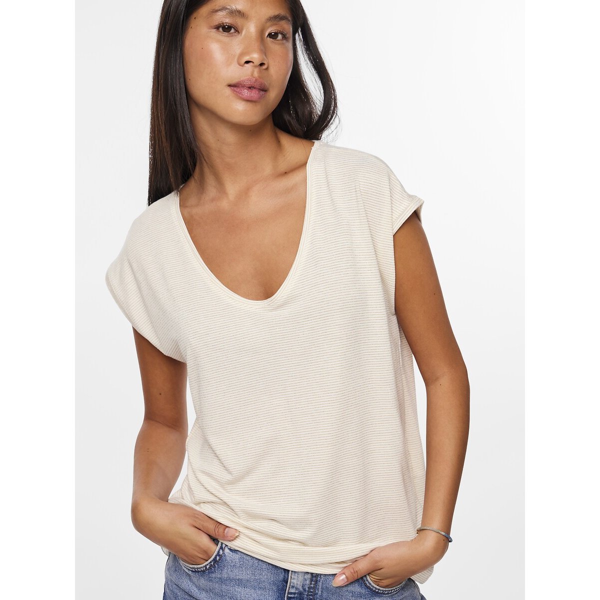 T-shirt effetto brillante bianco, PIECES
