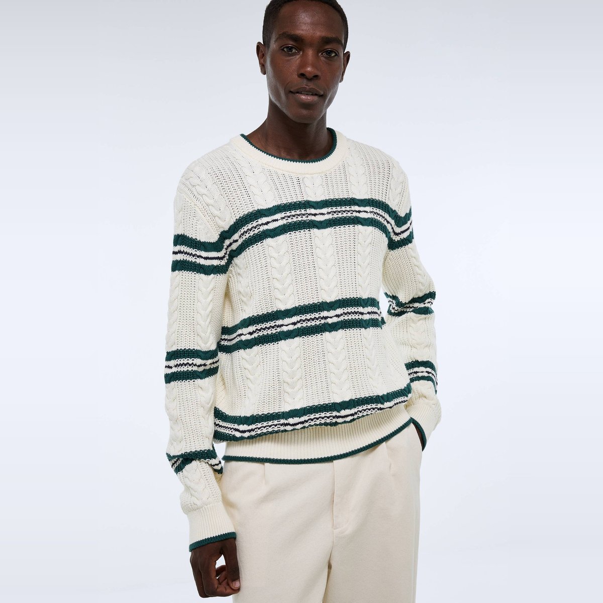 Pull rayé en coton BIO GOTS ecru, MONOPRIX
