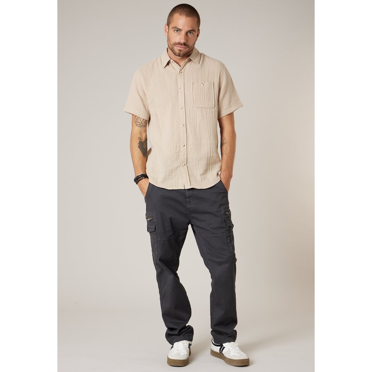 Chemise homme en gaze de coton SQUIZZ light beige, DEELUXE