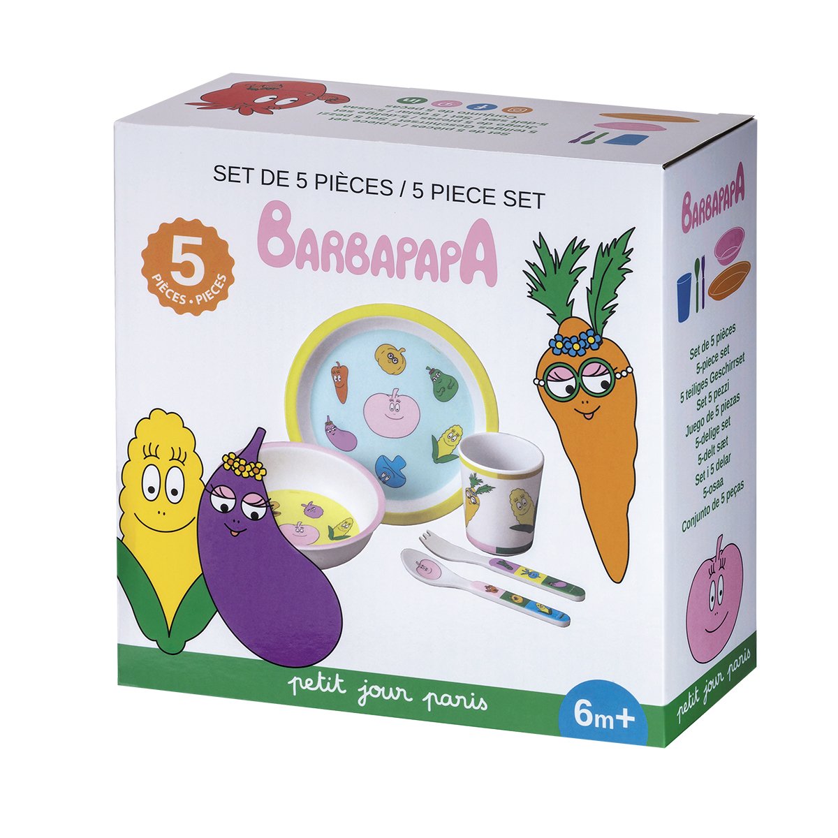 Coffret cadeau 5 pièces BARBAPAPA blanc, vert, rose, bleu, violet, orange, jaune., PETIT JOUR