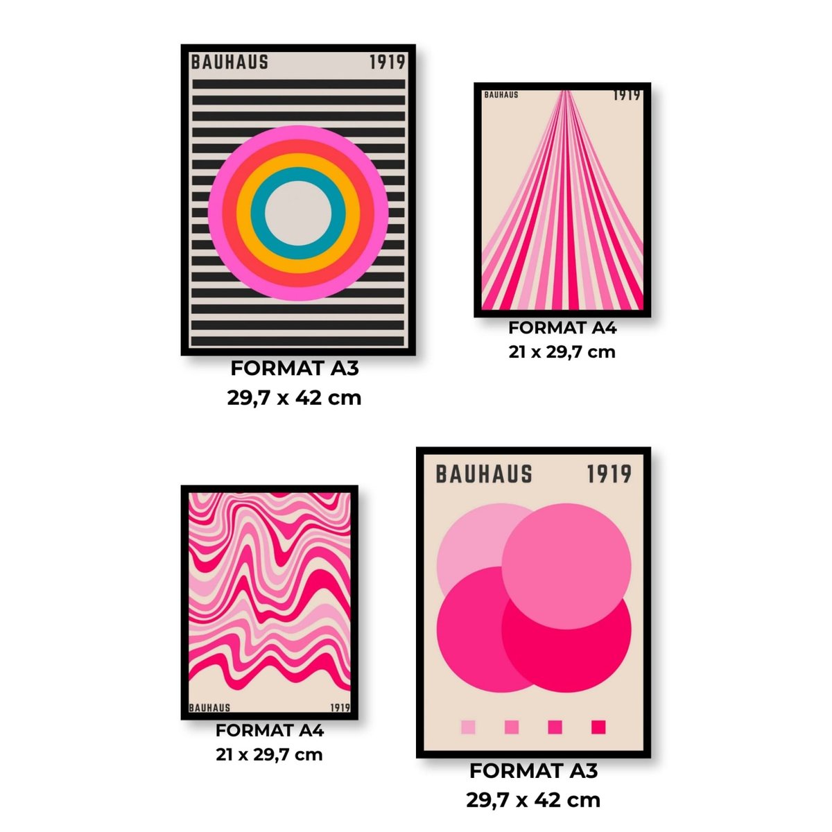 Pack d'affiches encadrées – Bauhaus blanc, L'AFFICHERIE