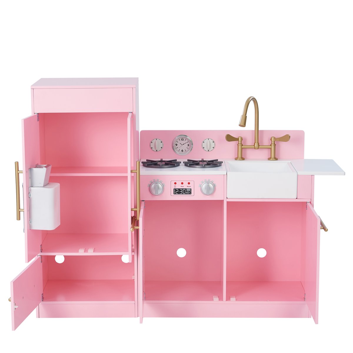 Cuisine bois enfant avec évier, frigo, four et jeux, Rose, LITTLE CHEF rose, TEAMSON KIDS