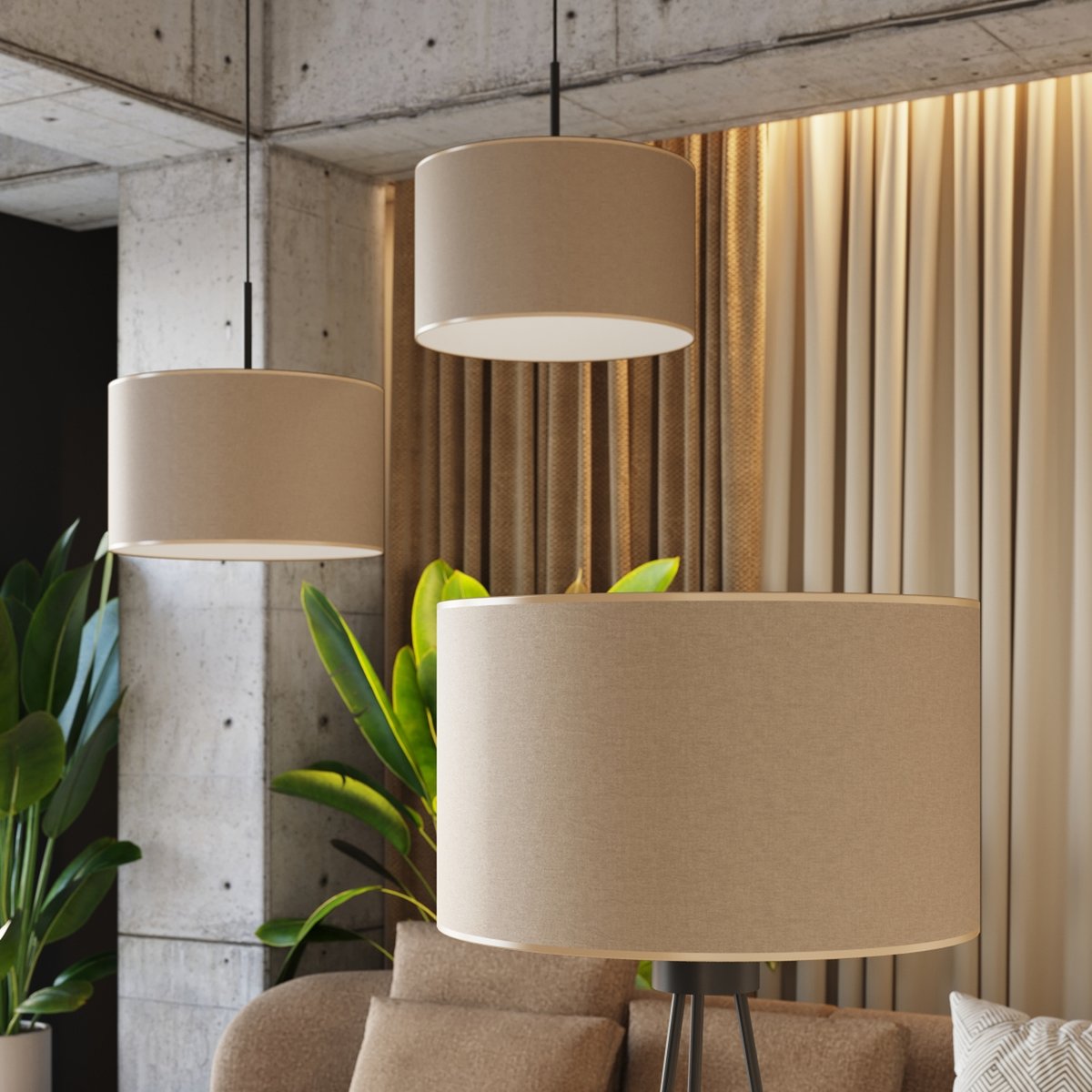 Lampadaire Tissu Taupe E27 1 Nevia taupe, EDEN