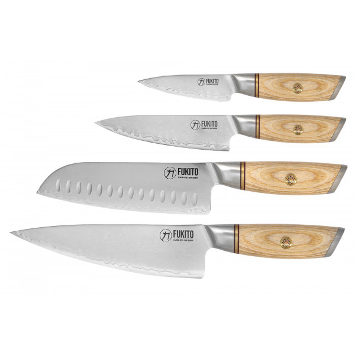 Trousse 4 couteaux de cuisine Pakka San Mai bois clair, FUKITO