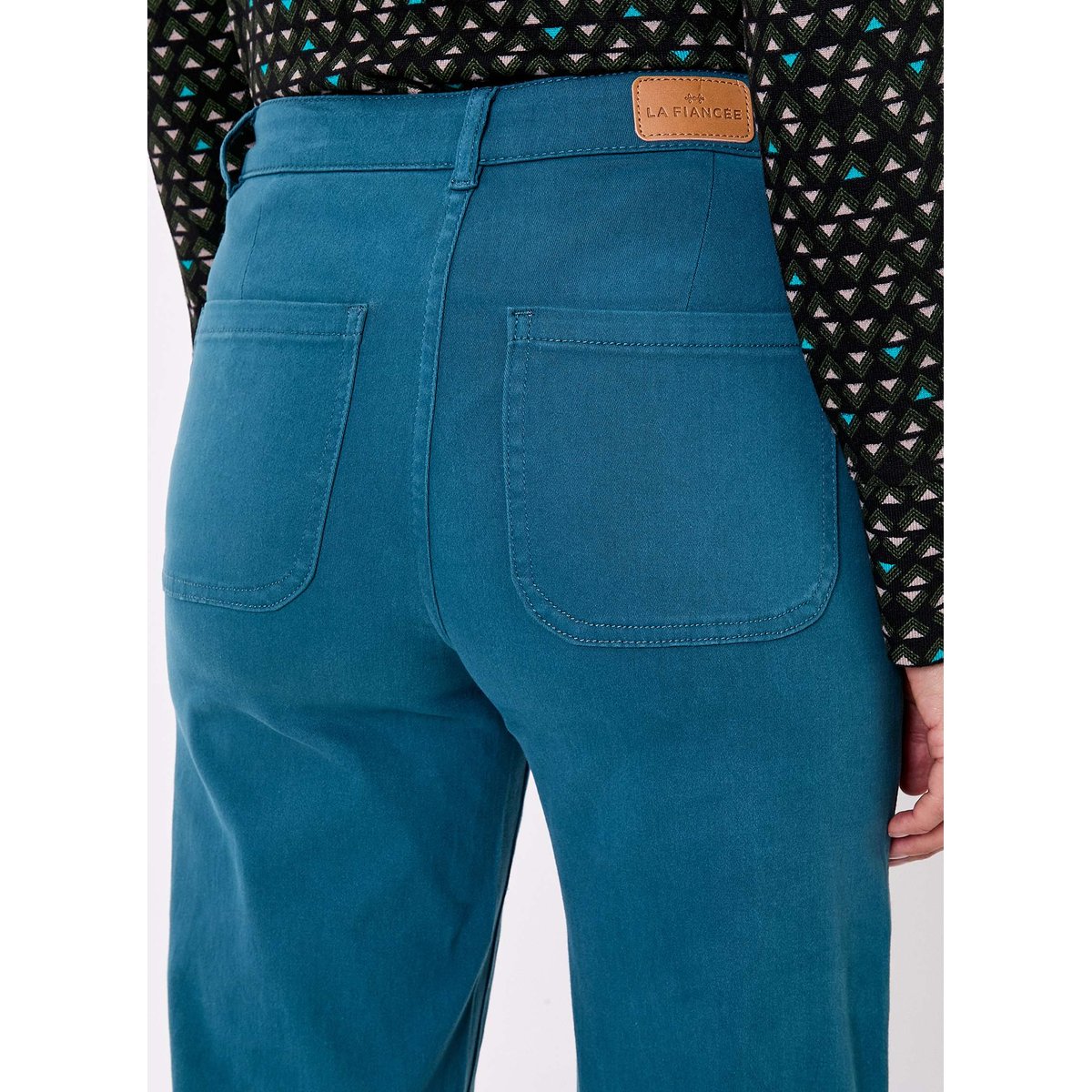 Pantalon large coton stretch OMAYA bleu atlantic omaya, LA FIANCÉE