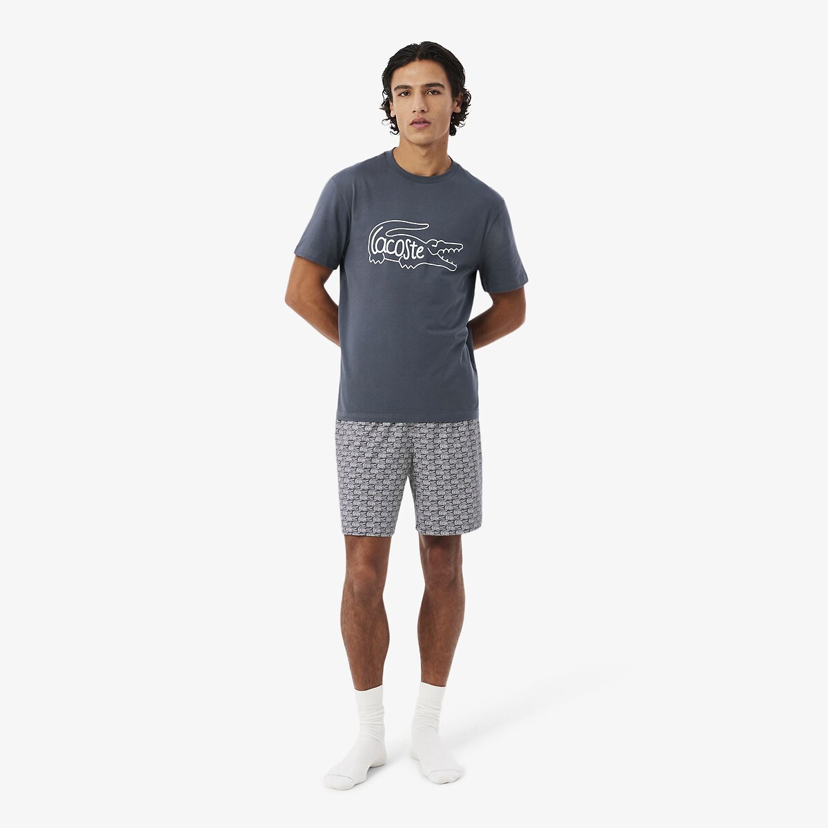 Pyjashort en jersey imprimé crocodiles gris-2si, LACOSTE