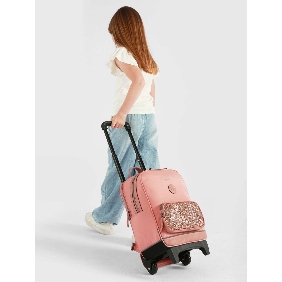 Sac a dos à roulettes 2 compartiments glossy pink, CAMELEON