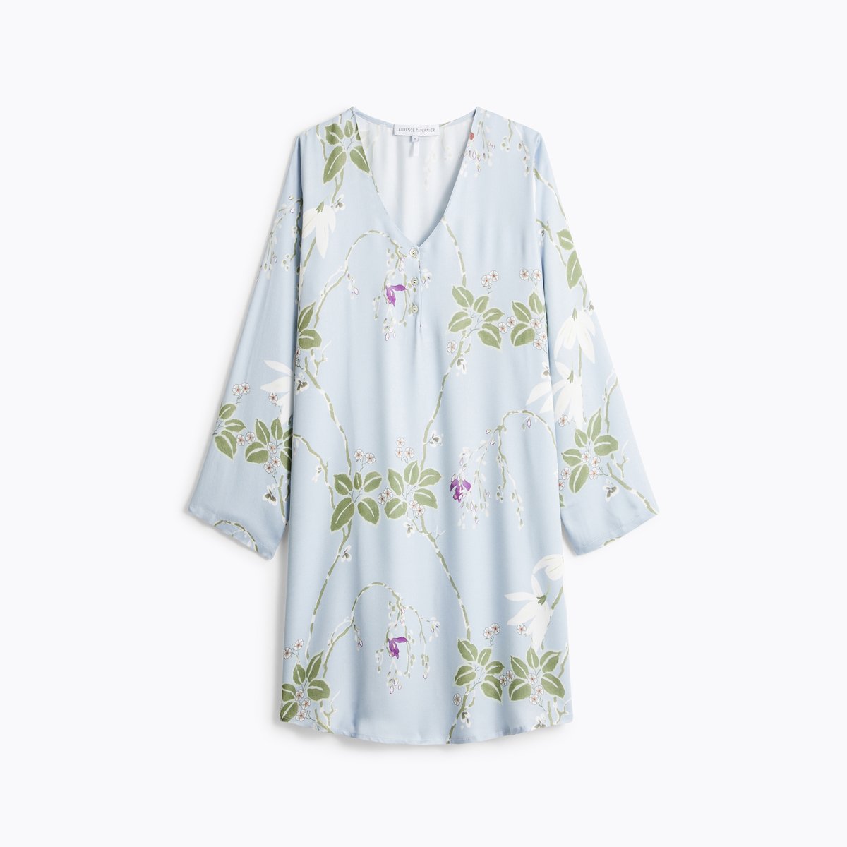 Chemise de nuit courte col v en satin RAMEAU givre, LAURENCE TAVERNIER