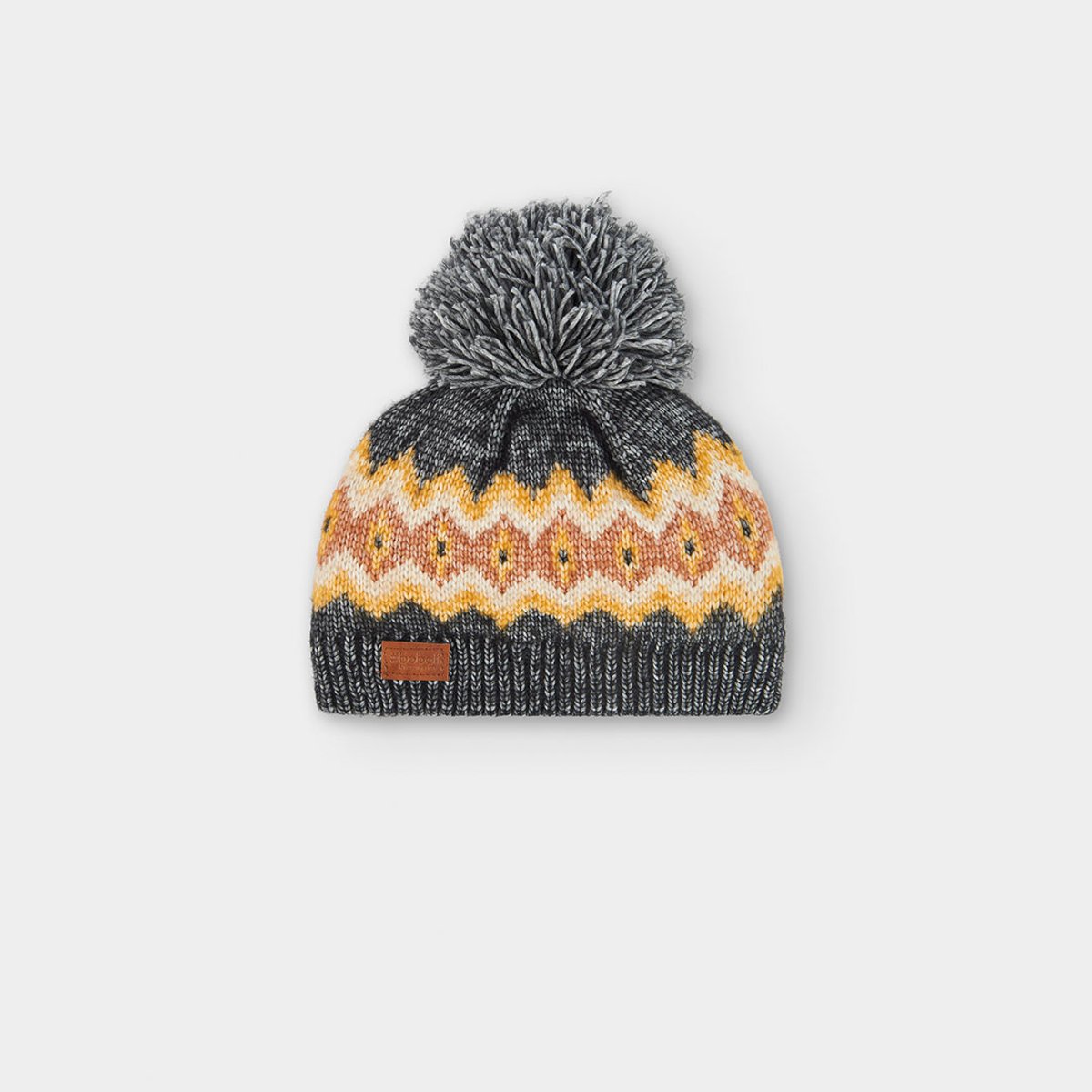 Bonnet avec bordures et pompon gris, BOBOLI