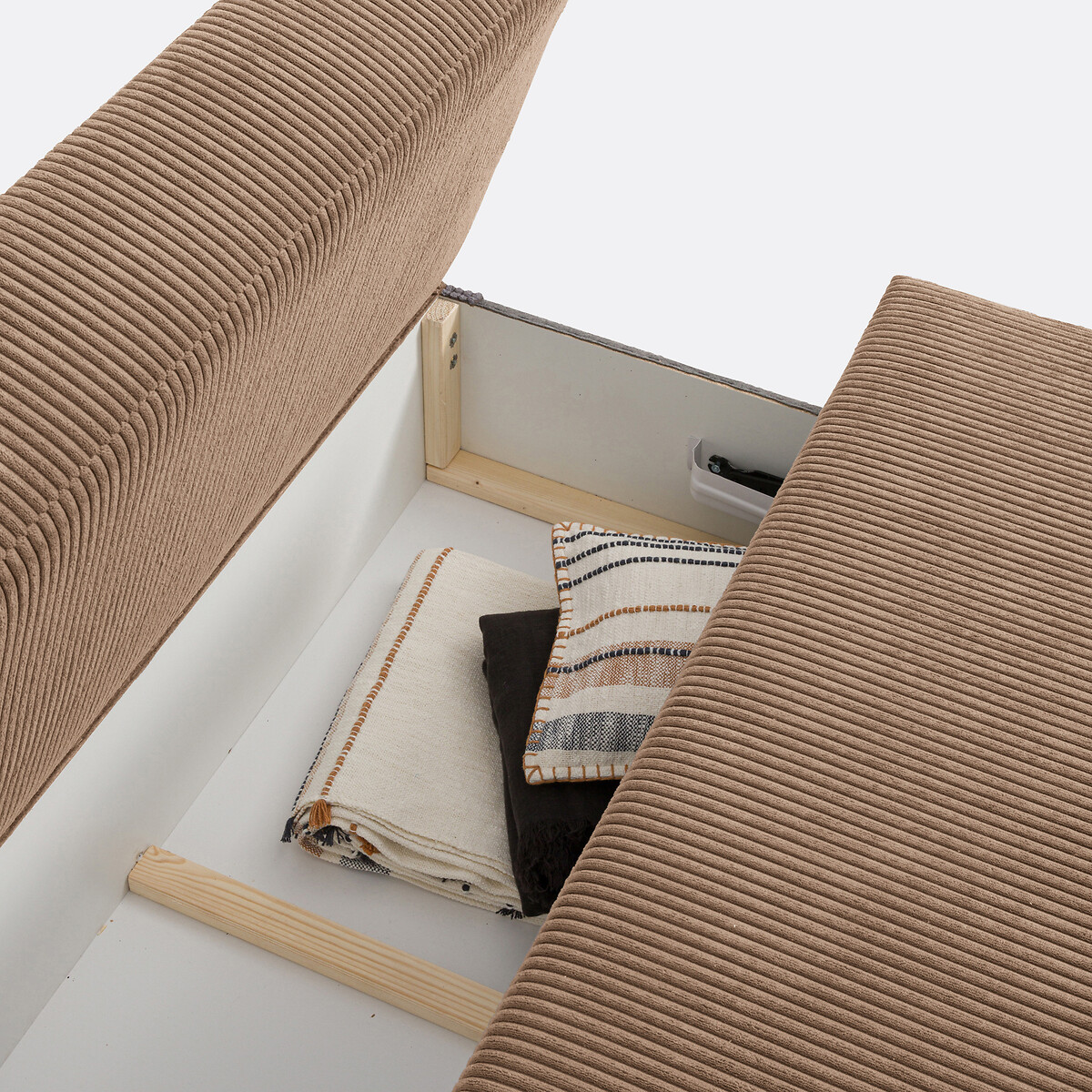 Sofá cama con caja de 2 plazas de terciopelo acanalado, MAONA marrón grisáceo, LA REDOUTE INTERIEURS