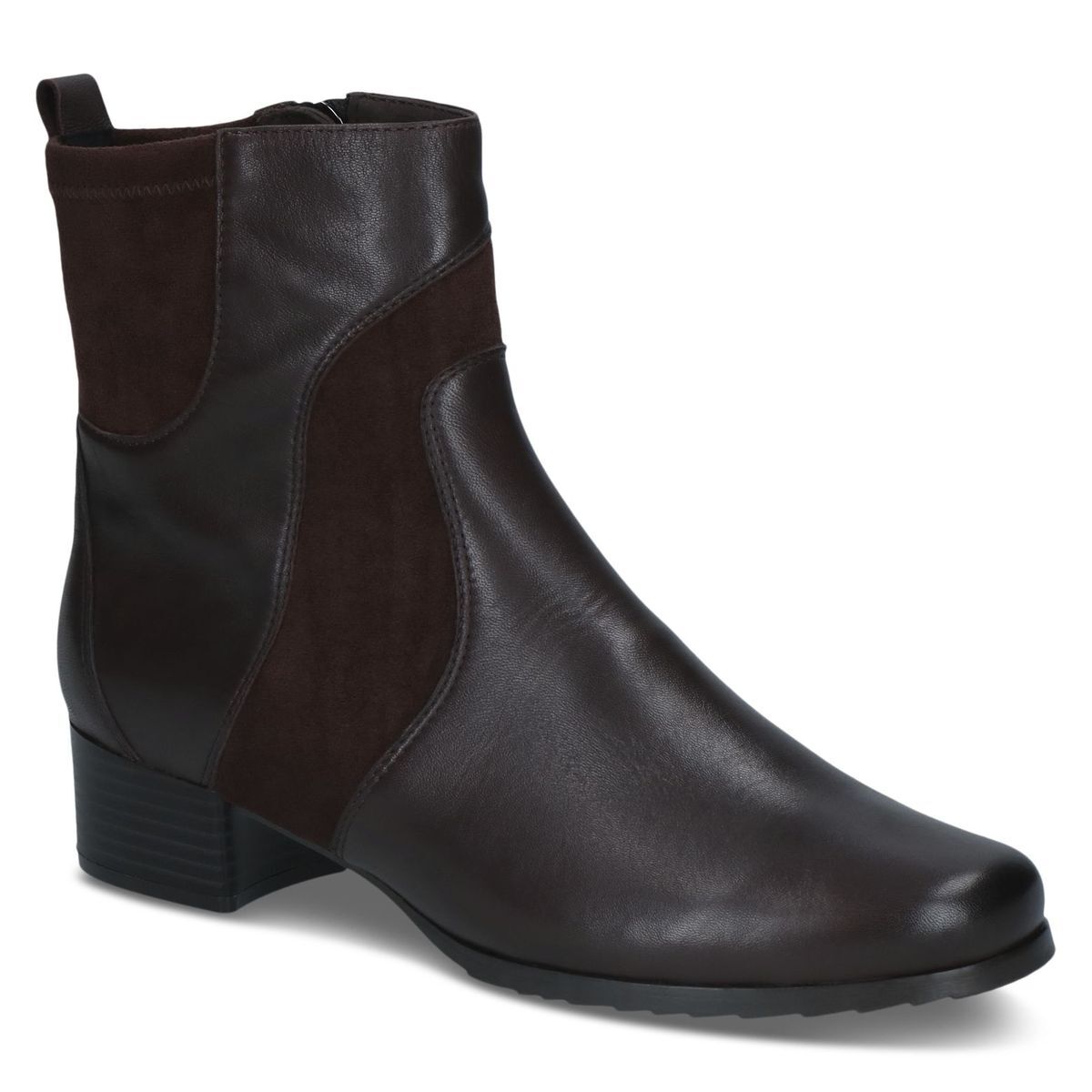 Bottine talon bloc marron foncé combiné, CAPRICE