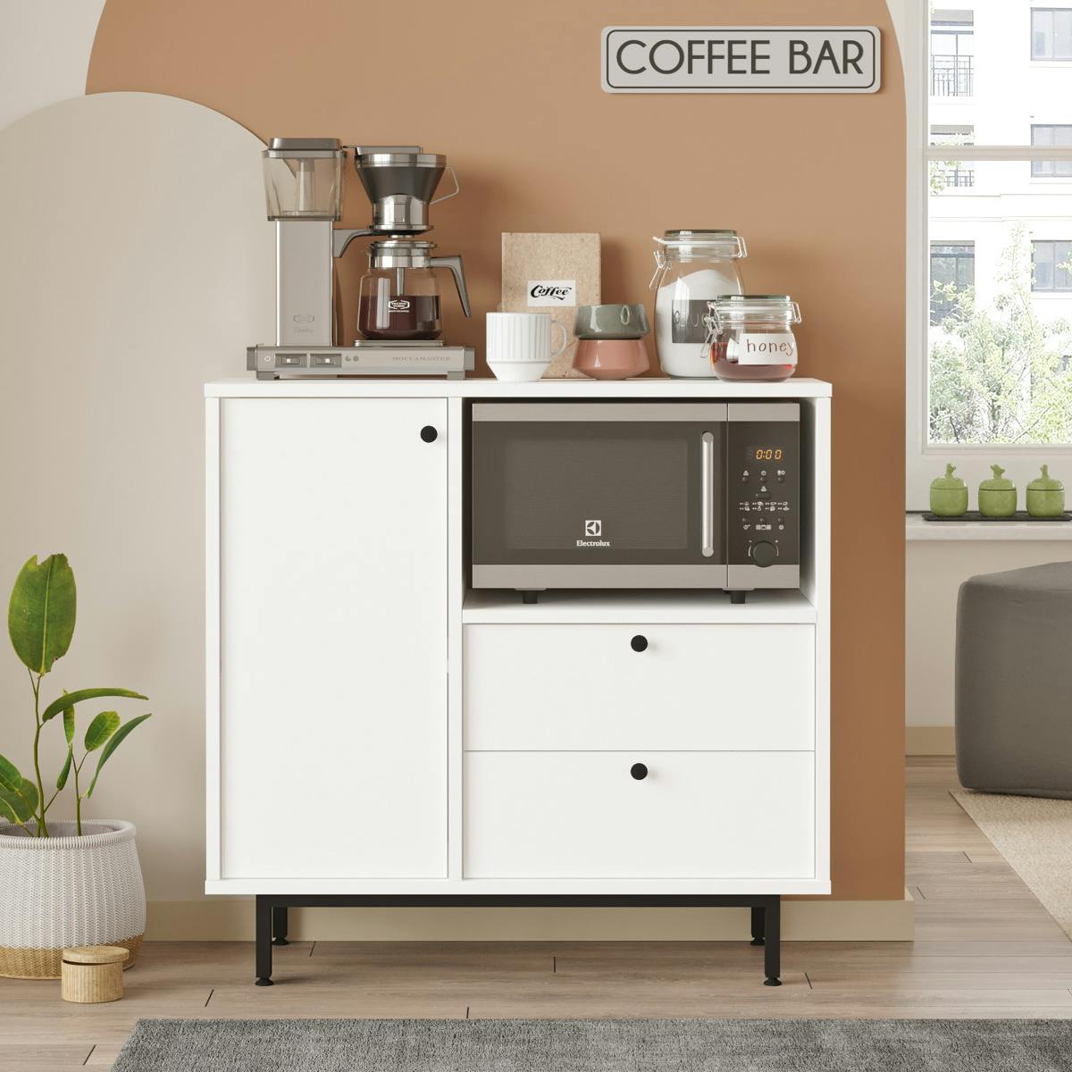 Meuble de cuisine avec niche micro-ondes JENA blanc, PIER IMPORT