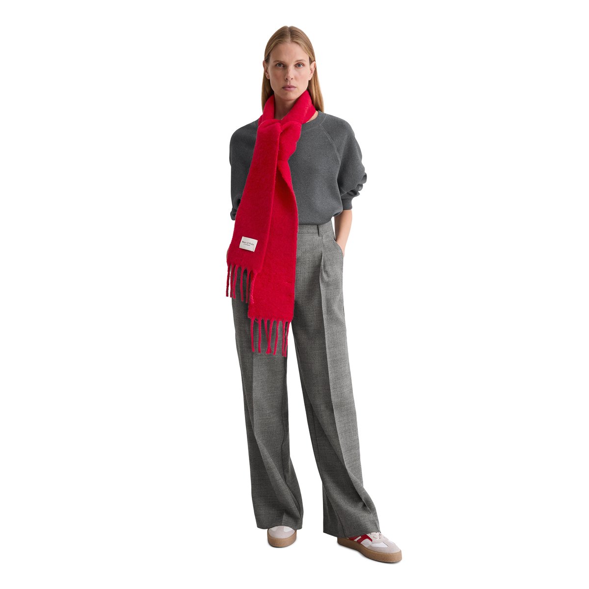 Longue écharpe à franges avec de la laine d'alpaga moelleuse rouge, MARC O'POLO