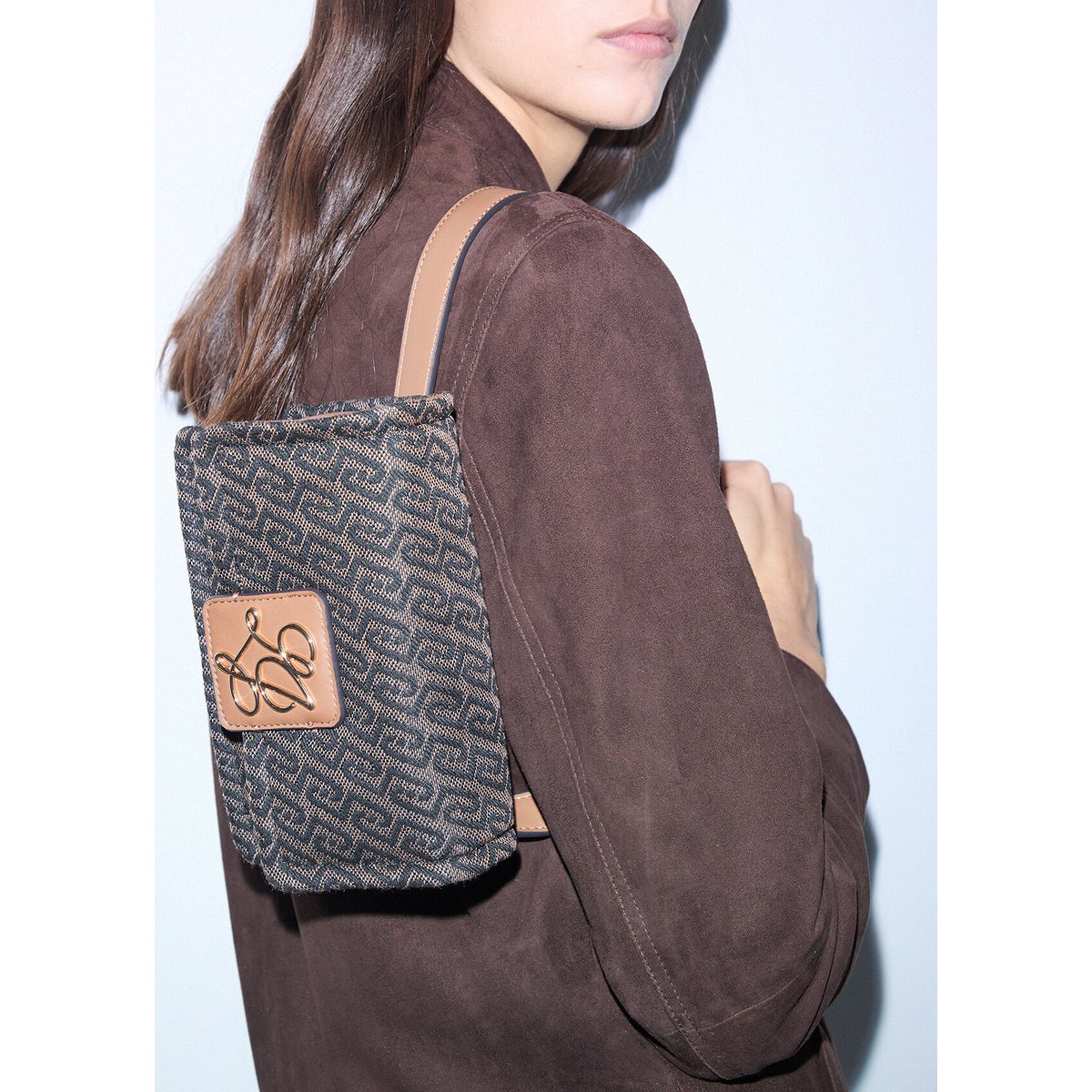 Sac banane monogramme jacquard marron foncé, LIU JO