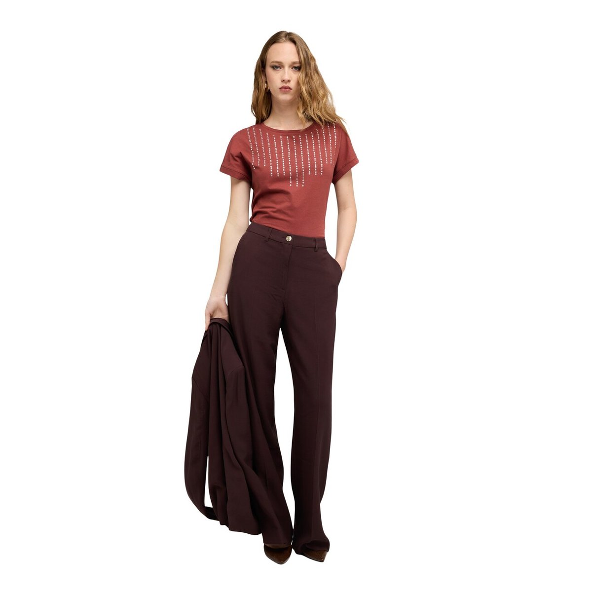 T-shirt avec applications de strass rouge, MOTIVI