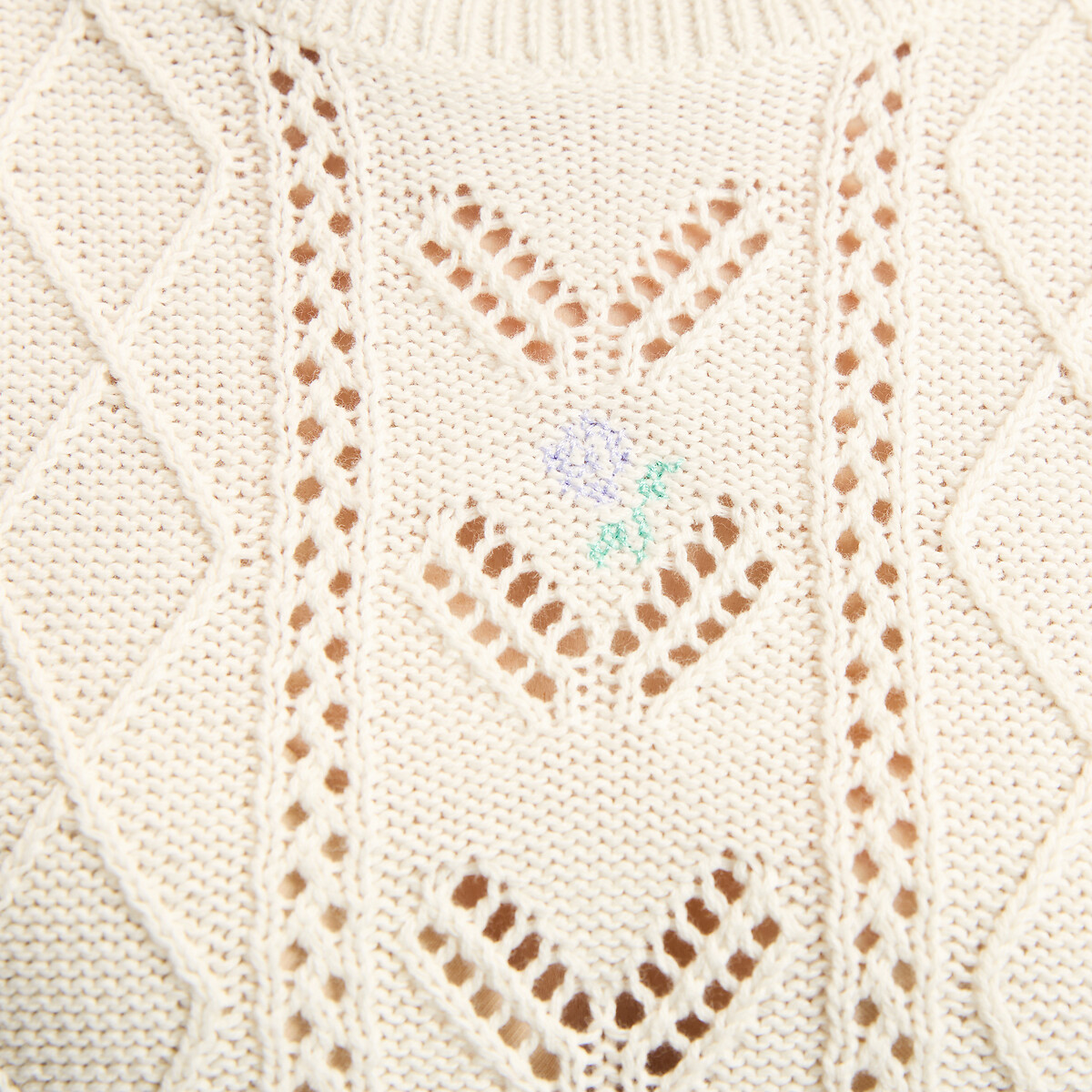Fine Pointelle Knit Crew Neck Jumper ecru , LA REDOUTE COLLECTIONS