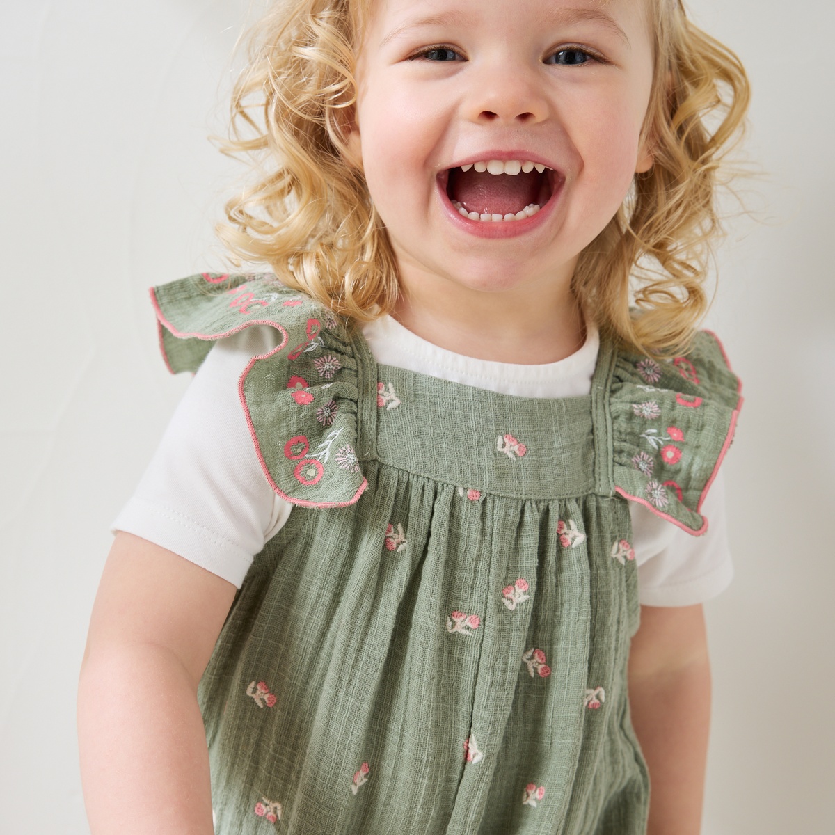 Ensemble salopette bébé en gaze de coton et t-shirt Anaelle kaki, PETIT BEGUIN